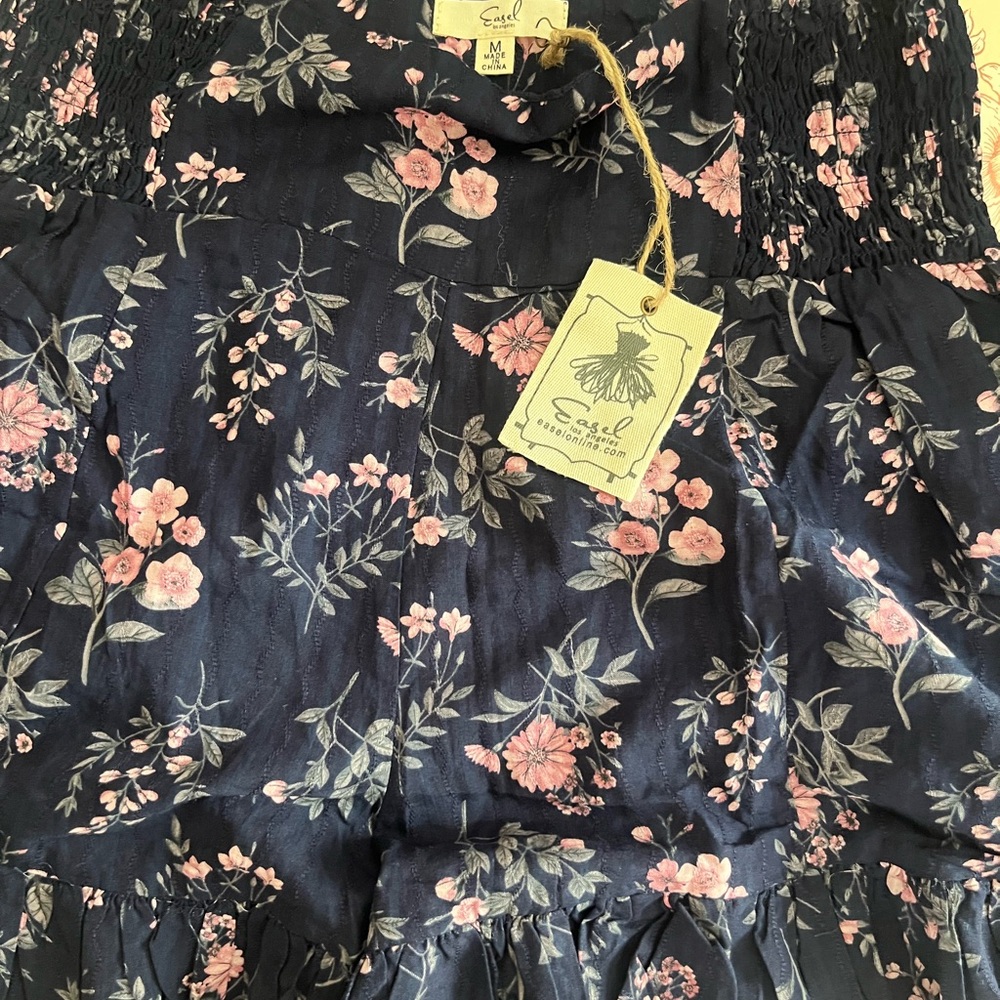Easel Navy Floral Mini Skirt